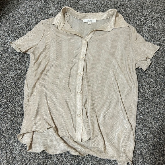 Style and Grace Tan Button Down Shirt with Polo Neckline and Relaxed Fit - Picture 1 of 1